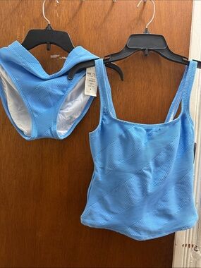 Anne Cole Light Blue Ribbed Tankini Top and Brief Set
